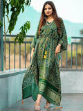 Ravishing Green Bandhej Print Gaji Silk Festival Wear Readymade Kaftan 