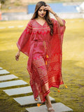 Exquisite Red Bandhej Print Gaji Silk Festival Wear Readymade Kaftan