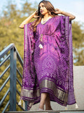 Aesthetic Wine Bandhej Print Gaji Silk Festival Wear Readymade Kaftan
