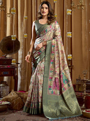 Outstanding Green Digital Printed Silk Festival Wear Saree With Blouse