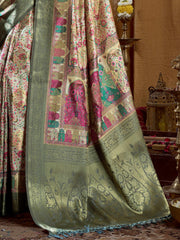 Outstanding Green Digital Printed Silk Festival Wear Saree With Blouse 