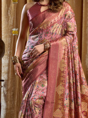 Enchanting Pink Digital Printed Silk Function Wear Saree With Blouse 