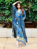 Glorious Blue Bandhej Print Gaji Silk Festival Wear Readymade Kaftan