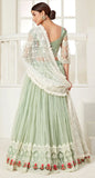 Glamorous Pista Green Thread Embroidered Net Festival Wear Lehenga Choli