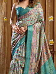 Precious Green Digital Printed Silk Wedding Wear Saree With Blouse 