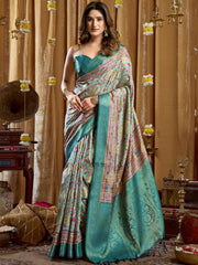 Precious Green Digital Printed Silk Wedding Wear Saree With Blouse 