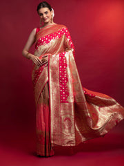 Modish Red Zari Floral Weaving Silk Festive Saree With Blouse