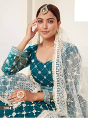 Charming Blue Thread Embroidered Net Festival Wear Lehenga Choli