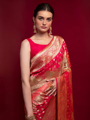 Modish Red Zari Floral Weaving Silk Festive Saree With Blouse
