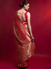 Modish Red Zari Floral Weaving Silk Festive Saree With Blouse