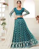 Charming Blue Thread Embroidered Net Festival Wear Lehenga Choli