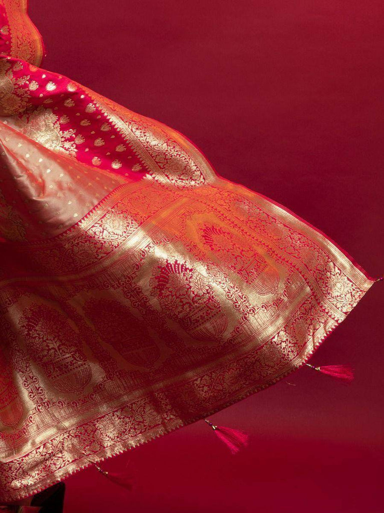 Modish Red Zari Floral Weaving Silk Festive Saree With Blouse