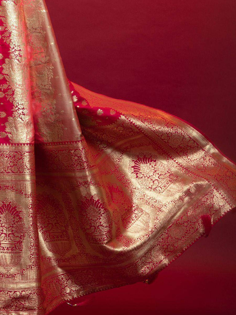 Modish Red Zari Floral Weaving Silk Festive Saree With Blouse