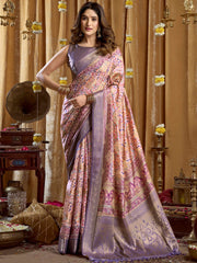 Classic Purple Digital Printed Silk Festival Wear Saree With Blouse 