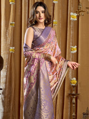 Classic Purple Digital Printed Silk Festival Wear Saree With Blouse 