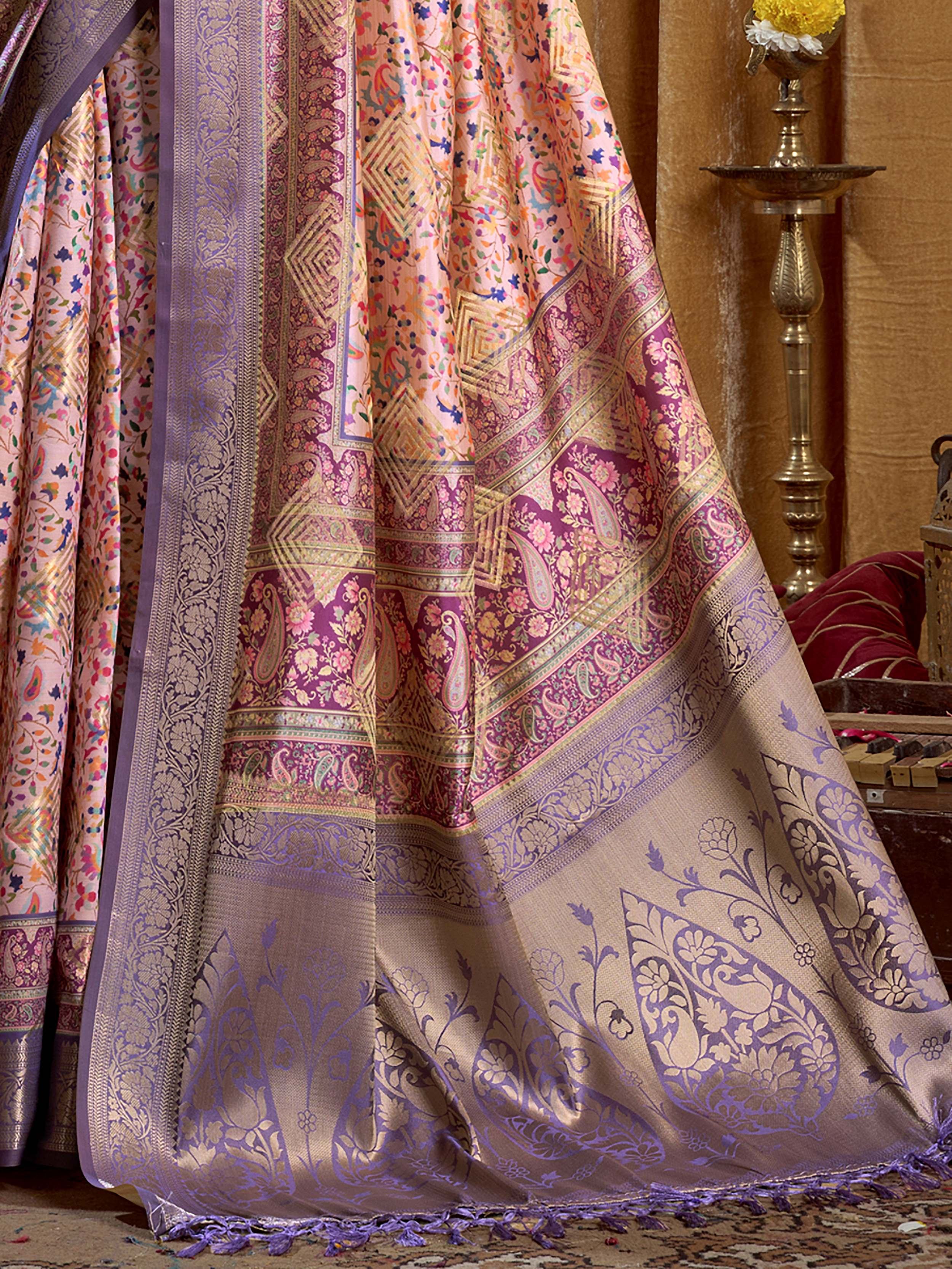 Classic Purple Digital Printed Silk Festival Wear Saree With Blouse 