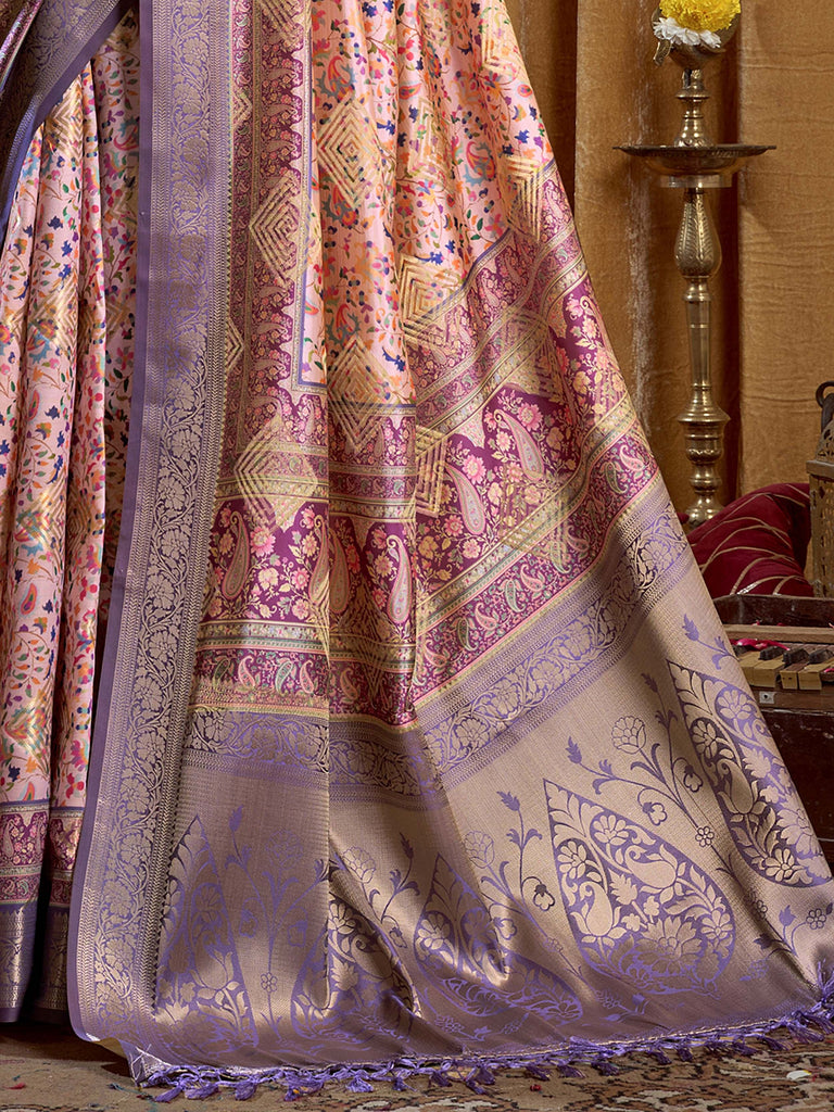 Classic Purple Digital Printed Silk Festival Wear Saree With Blouse 