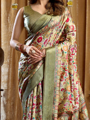 Alluring Green Digital Printed Silk Wedding Wear Saree With Blouse 