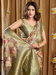 Alluring Green Digital Printed Silk Wedding Wear Saree With Blouse 