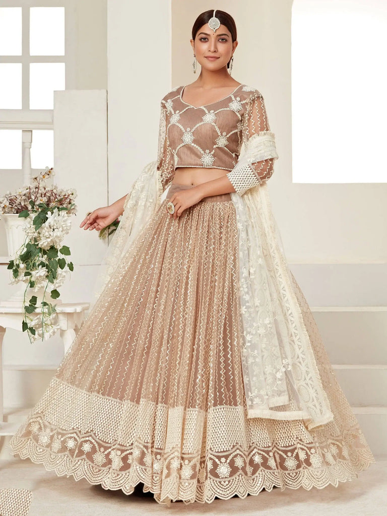 Astonishing Chiku Thread Embroidered Net Festival Wear Lehenga Choli