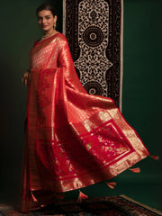 Remarkable Light Orange Zari Weaving Silk Wedding Wear Saree