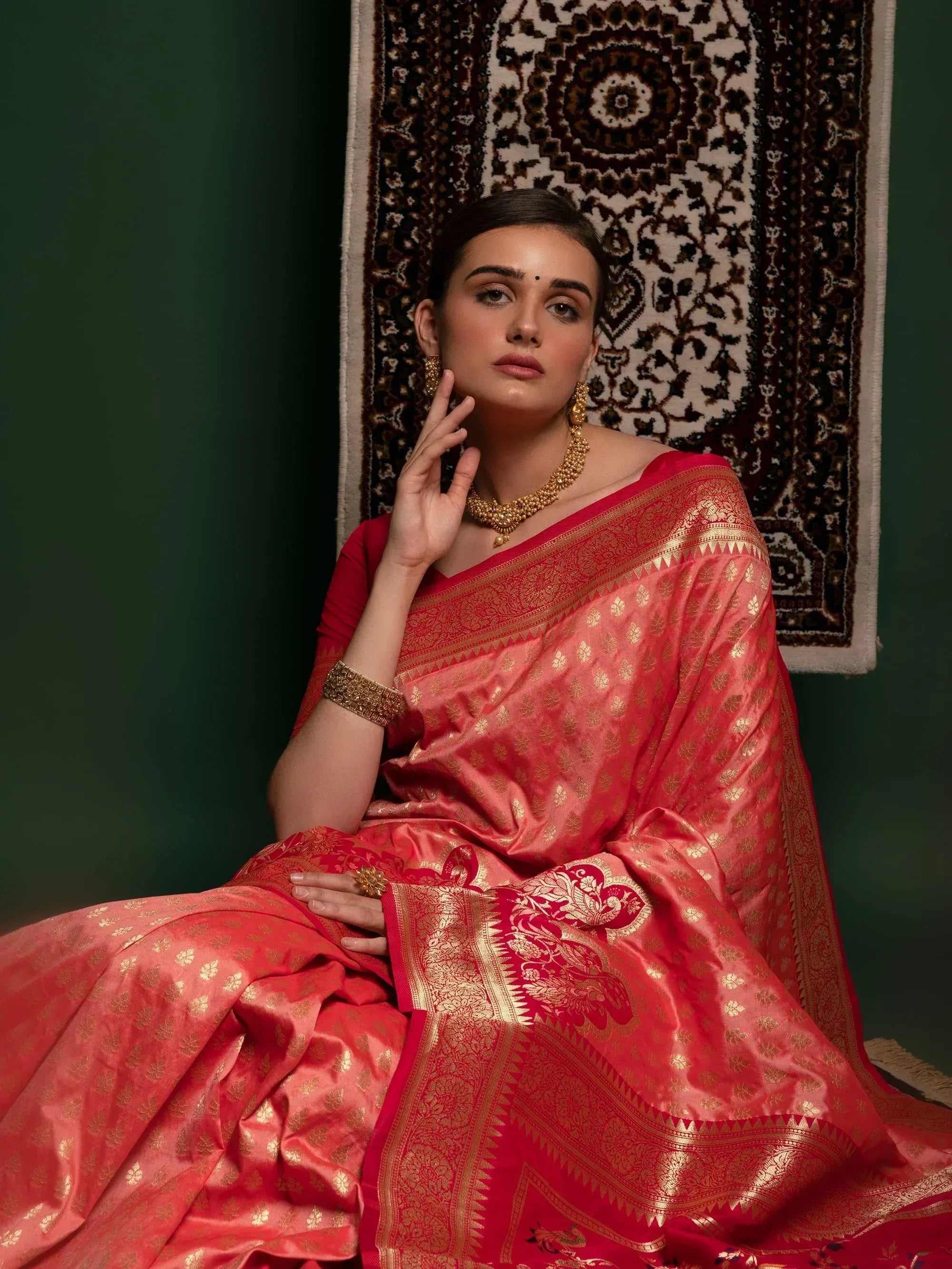 Remarkable Light Orange Zari Weaving Silk Wedding Wear Saree