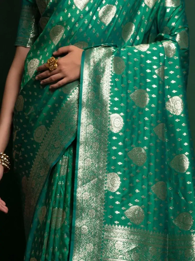 Ravishing Green Zari Weaving Silk Festival Wear Saree With Blouse