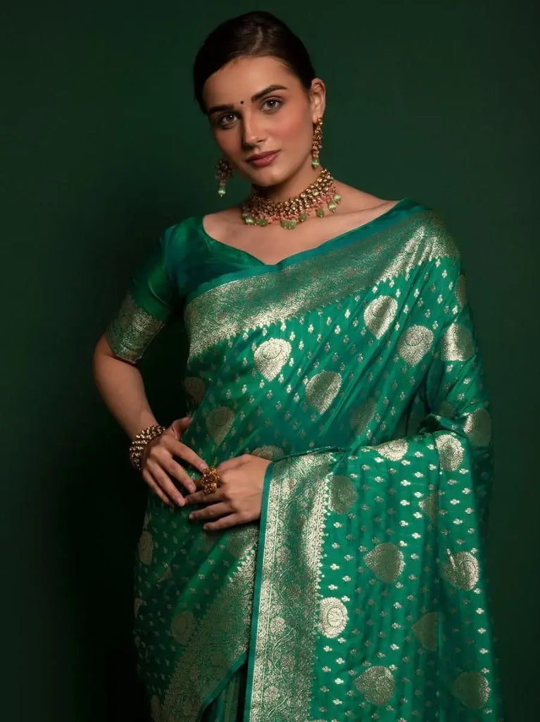 Ravishing Green Zari Weaving Silk Festival Wear Saree With Blouse