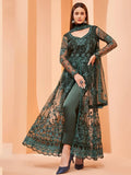 Stunning Dark Green Sequence Butterfly Net Party Wear Anarkali Suit