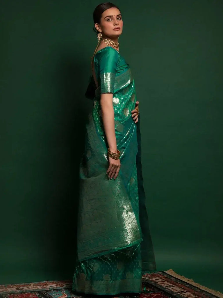 Ravishing Green Zari Weaving Silk Festival Wear Saree With Blouse