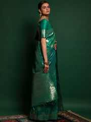 Ravishing Green Zari Weaving Silk Festival Wear Saree With Blouse