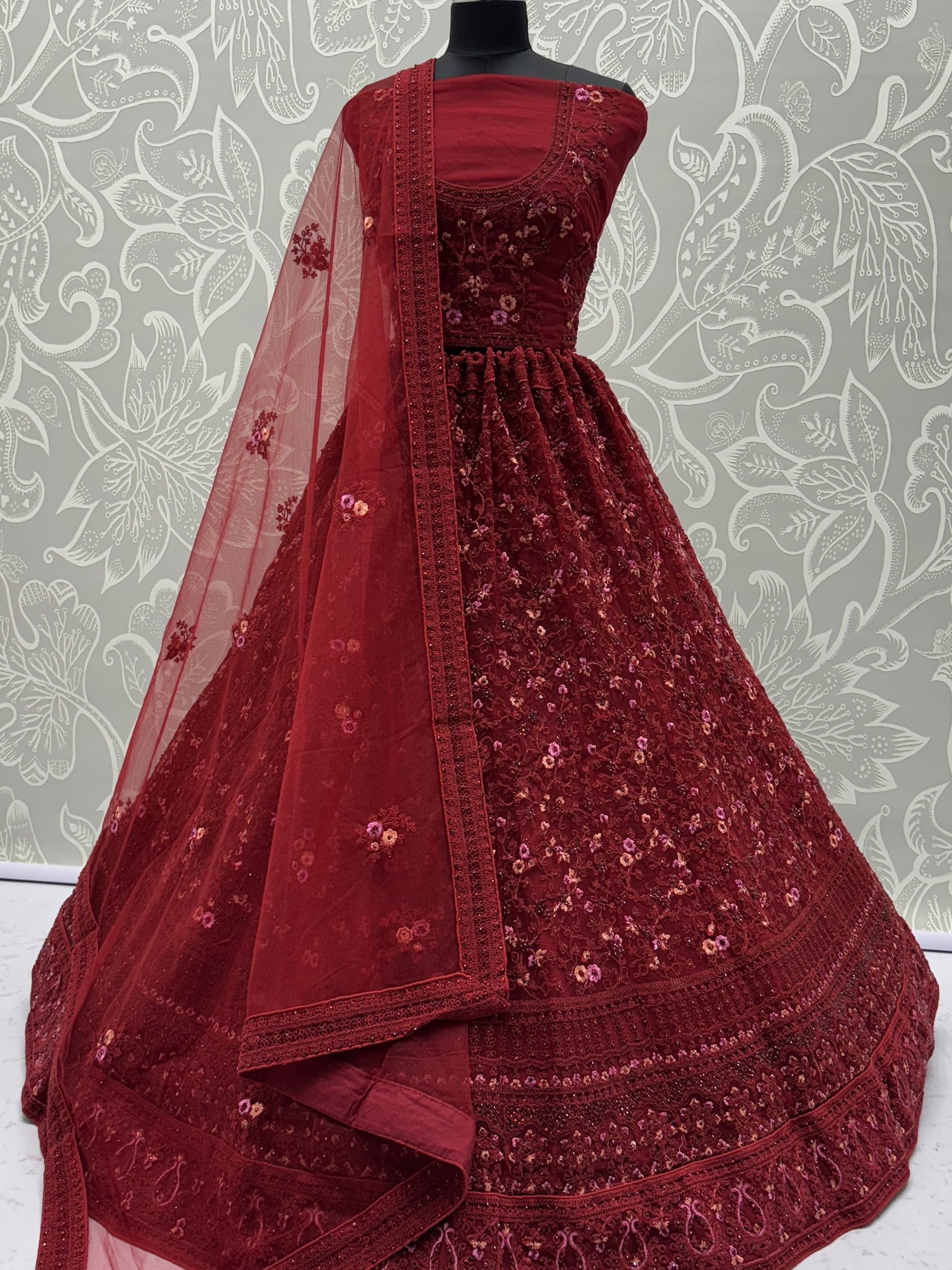 Royal Red Dori Embroidered Net Bridal Lehenga Choli With Dupatta