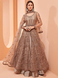 Enchanting Brown Sequence Butterfly Net Party Wear Anarkali Suit