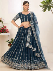 Gorgeous Navy Blue Sequins Embroidered Georgette Lehenga Choli
