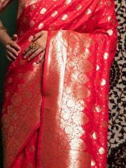 Captivating Red Zari Weaving Silk Wedding Wear Saree With Blouse