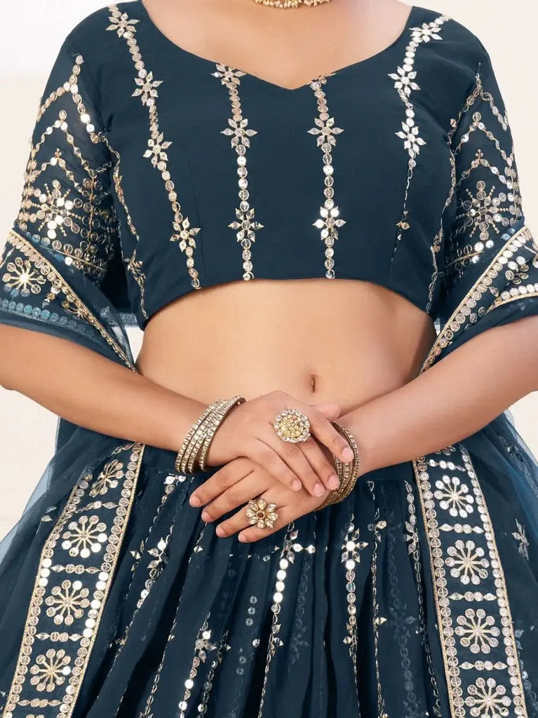 Gorgeous Navy Blue Sequins Embroidered Georgette Lehenga Choli