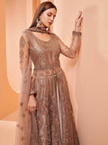 Enchanting Brown Sequence Butterfly Net Party Wear Anarkali Suit