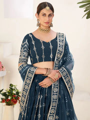 Gorgeous Navy Blue Sequins Embroidered Georgette Lehenga Choli