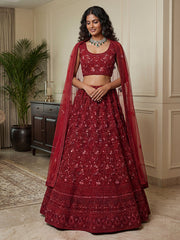 Royal Red Dori Embroidered Net Bridal Lehenga Choli With Dupatta