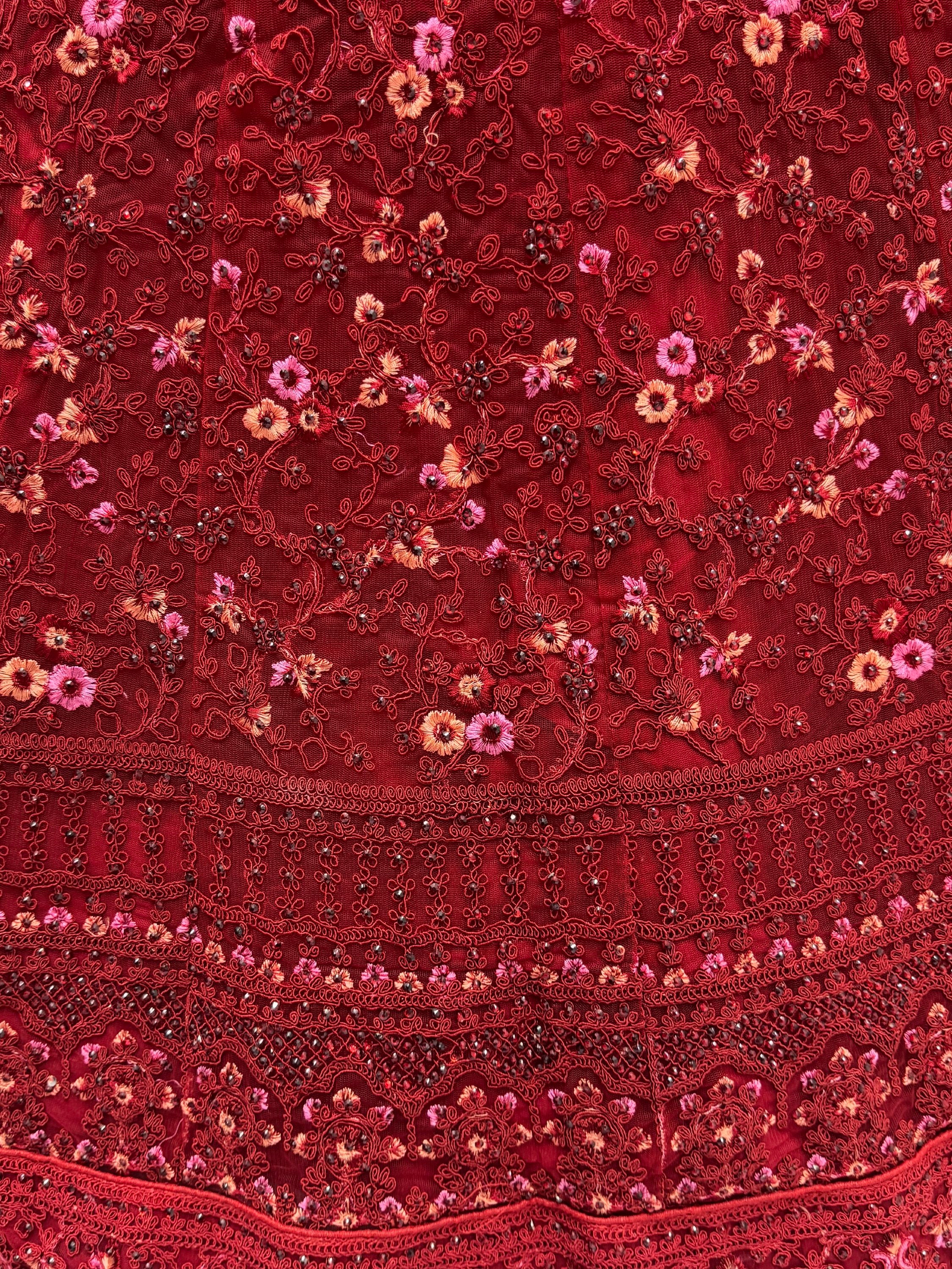 Royal Red Dori Embroidered Net Bridal Lehenga Choli With Dupatta