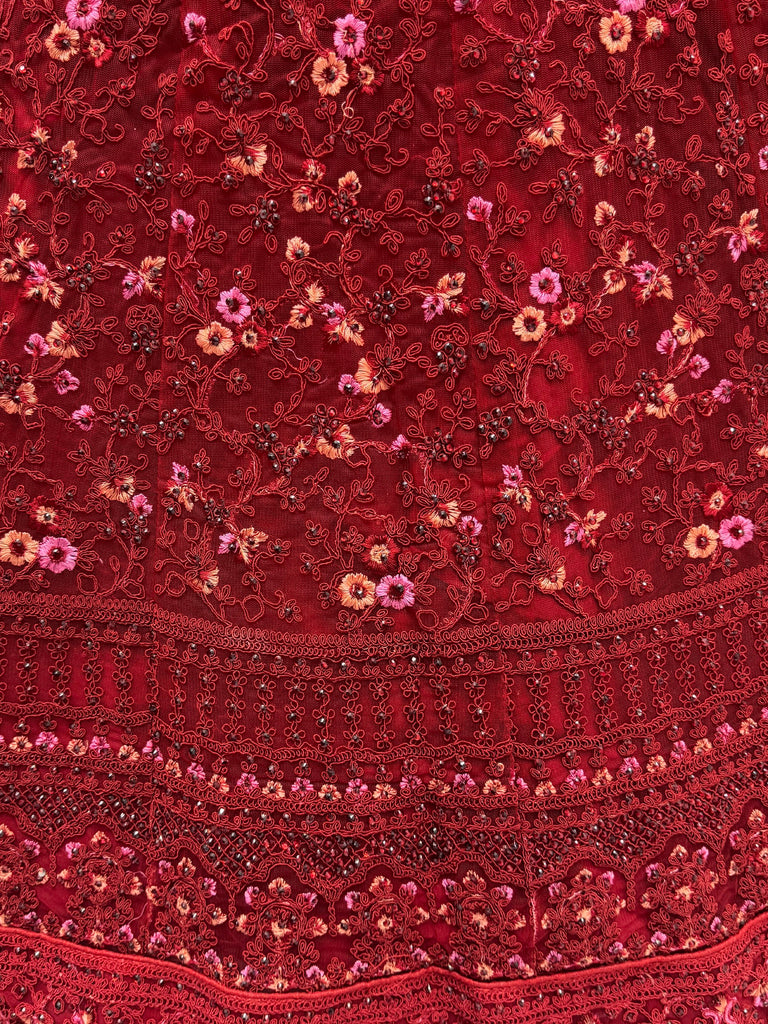 Royal Red Dori Embroidered Net Bridal Lehenga Choli With Dupatta