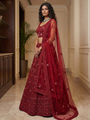 Royal Red Dori Embroidered Net Bridal Lehenga Choli With Dupatta