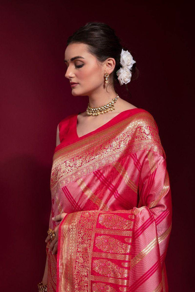Abundant Pink Zari Weaving Silk Festive Wear Saree With Blouse