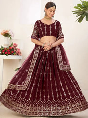 Incredible Maroon Sequins Embroidered Georgette Lehenga Choli