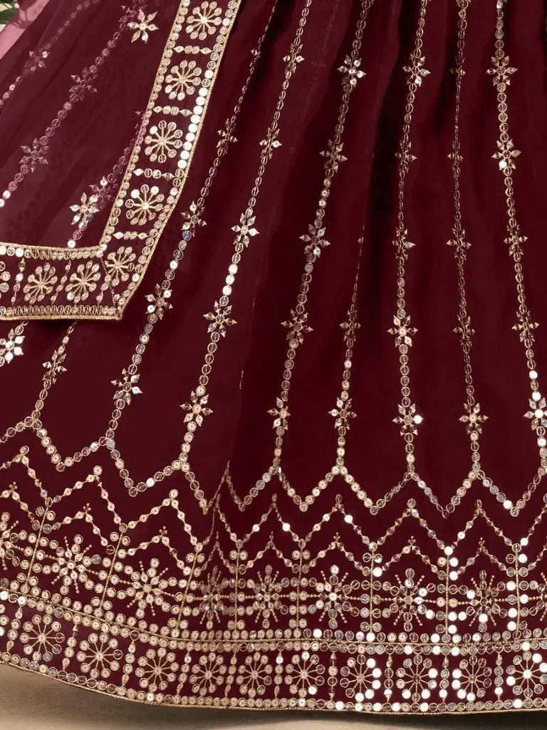 Incredible Maroon Sequins Embroidered Georgette Lehenga Choli