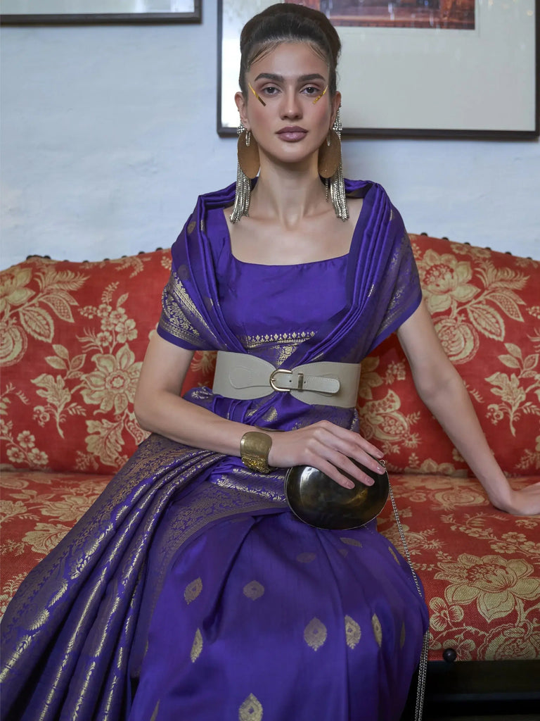 Lovable Blue Zari Weaving Silk Festival Wear Saree With Blouse