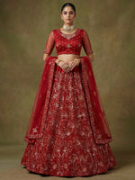 Classic Red Floral Embroidered Net Bridal Lehenga Choli With Dupatta