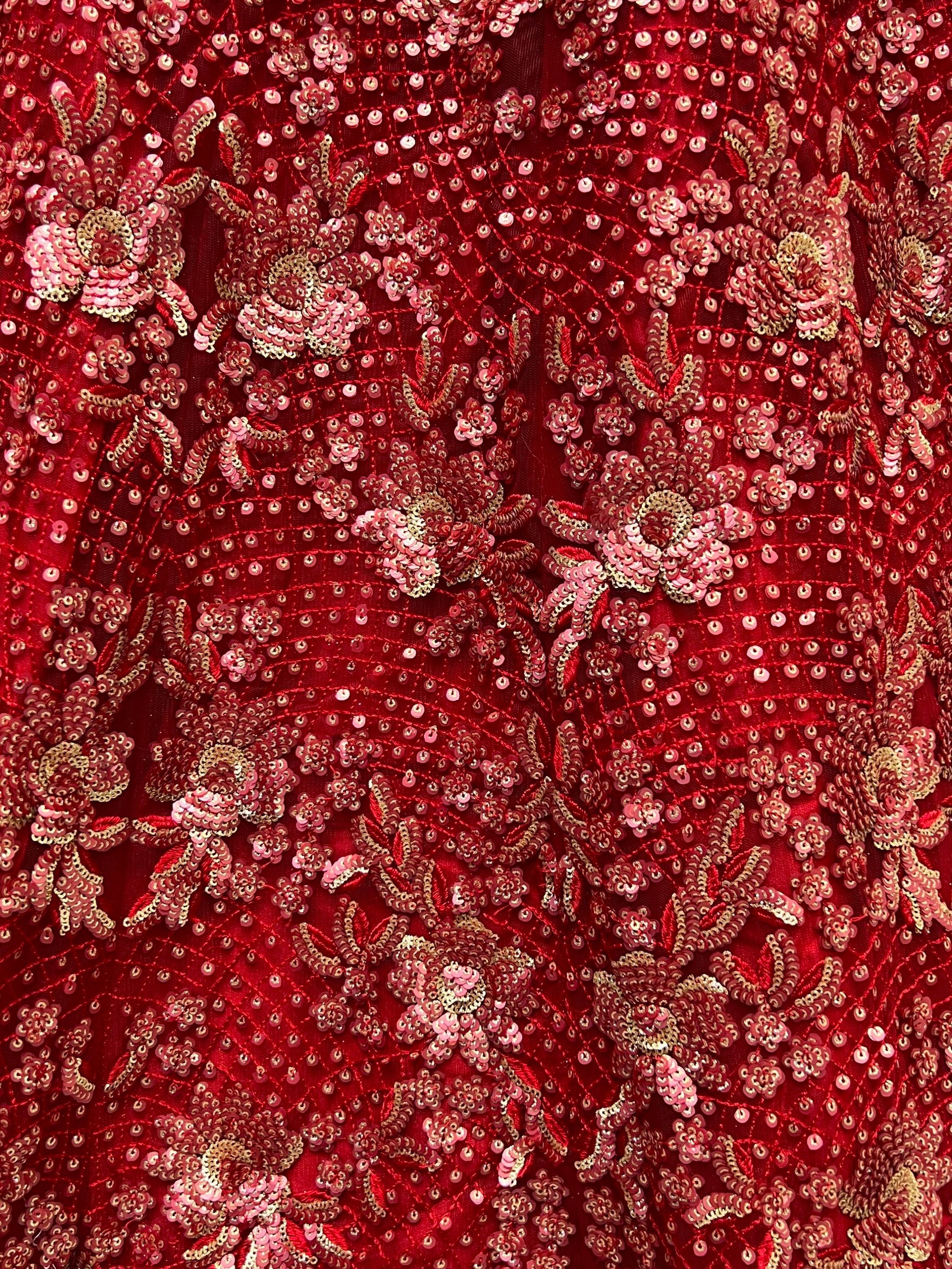 Classic Red Floral Embroidered Net Bridal Lehenga Choli With Dupatta