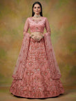 Superb Peach Sequins Net Reception Wear Lehenga With Blouse