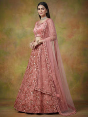 Superb Peach Sequins Net Reception Wear Lehenga With Blouse